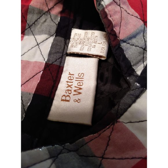 BAXTER & WELLS Quilted Red/Black Checkered Ladies 2 Pocket Vest with Snap LARGE - Picture 4 of 4